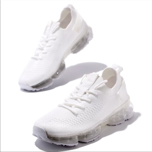 White Bubble Air Cushion Lace-Up Knitted Sneakers - Picture 2 of 3